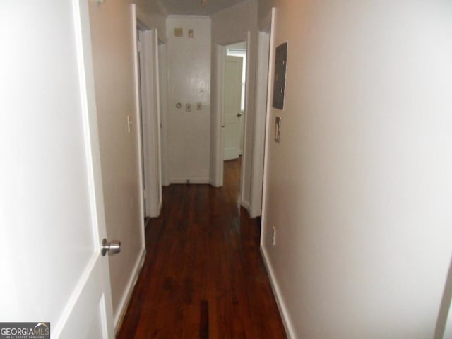 corridor with dark hardwood / wood-style floors