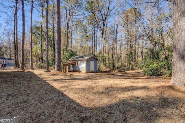 view of yard with a shed