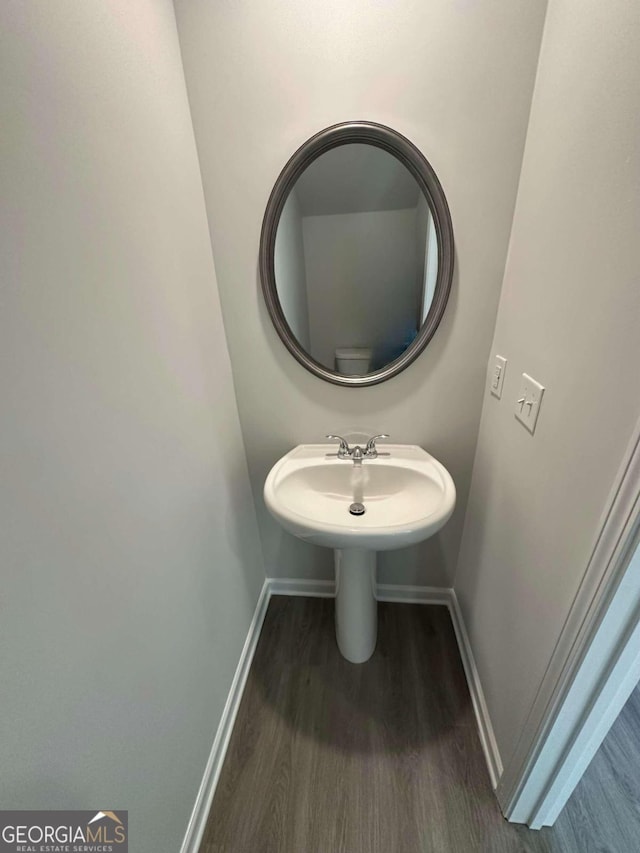 bathroom featuring wood-type flooring and sink