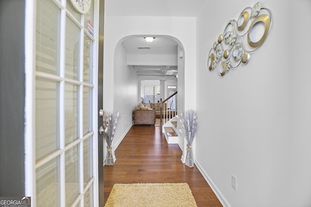 foyer featuring dark hardwood / wood-style floors