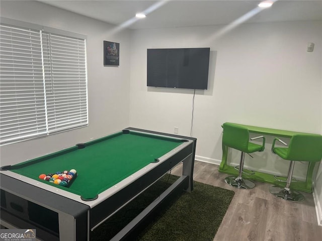 rec room with billiards and dark wood-type flooring