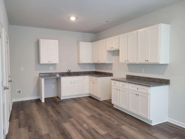 kitchen featuring sink, dark wood-type flooring, and white cabinets