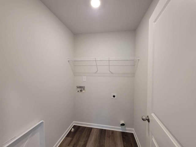 laundry room featuring washer hookup, dark hardwood / wood-style flooring, and electric dryer hookup