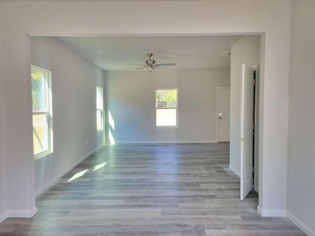 unfurnished room featuring light hardwood / wood-style floors and ceiling fan