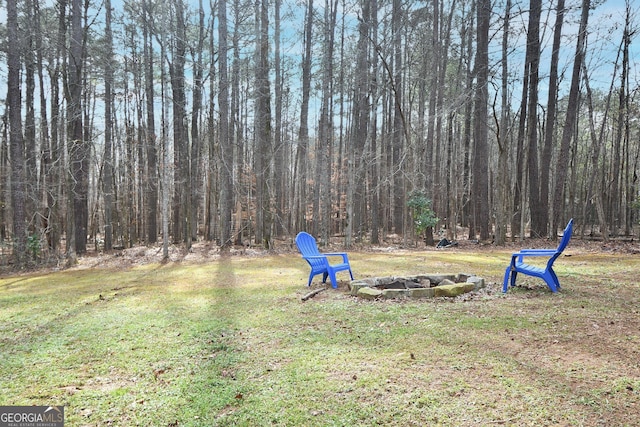 view of yard with a fire pit