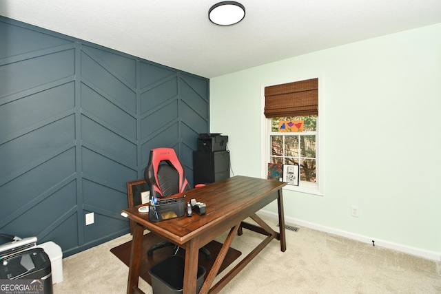 view of carpeted home office