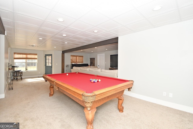 playroom featuring carpet floors and pool table