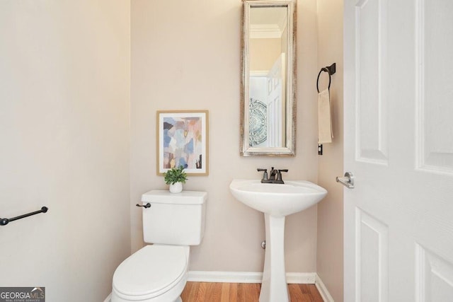 bathroom featuring sink, wood-type flooring, and toilet