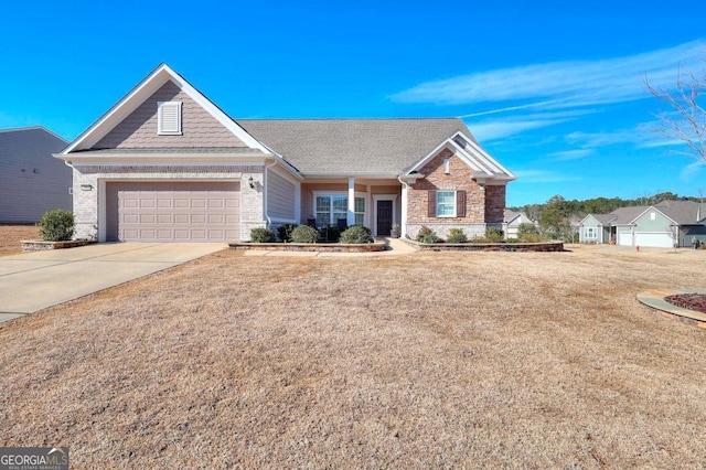 single story home featuring a garage and a front yard