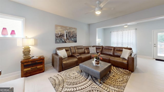 living room with ceiling fan