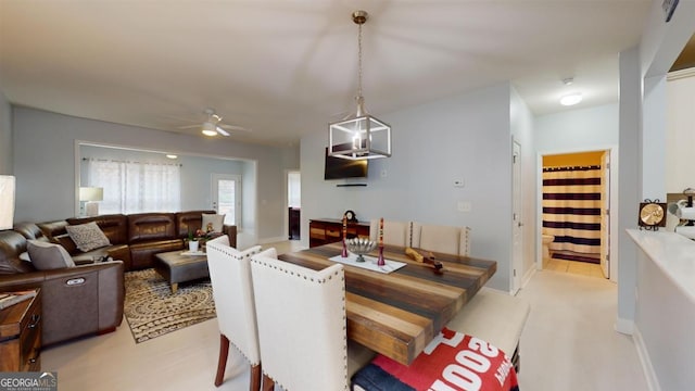 dining area featuring ceiling fan