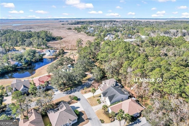 bird's eye view featuring a water view