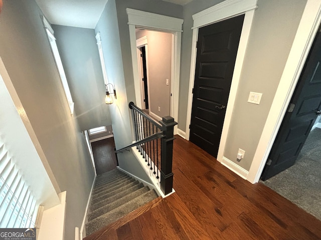 staircase featuring hardwood / wood-style flooring