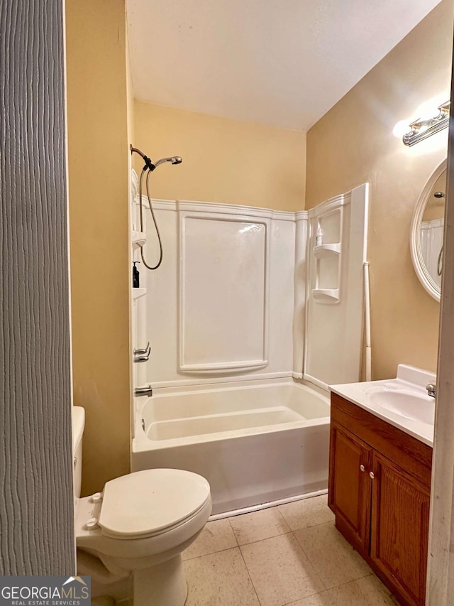 full bathroom featuring toilet, shower / bathtub combination, and vanity