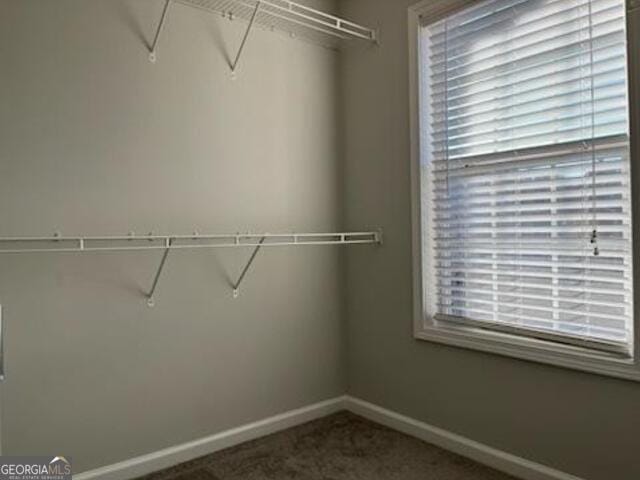 spacious closet with dark carpet