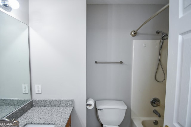 full bathroom featuring toilet, vanity, and shower / tub combination