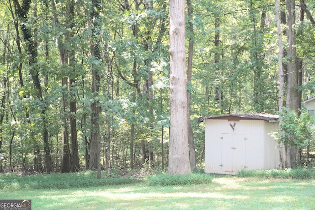 view of yard with a storage unit