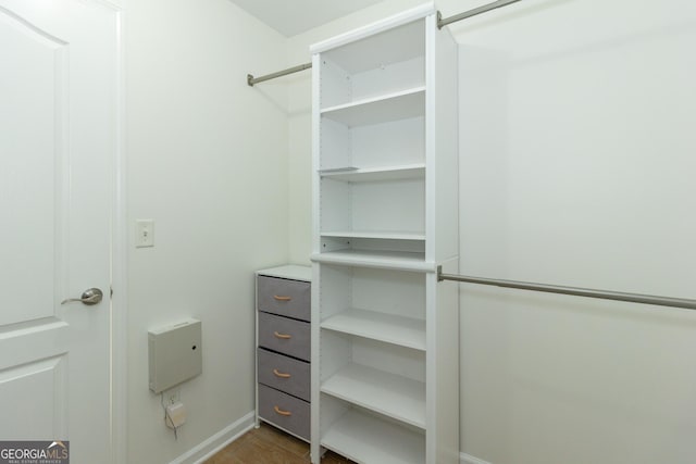 walk in closet featuring dark hardwood / wood-style flooring