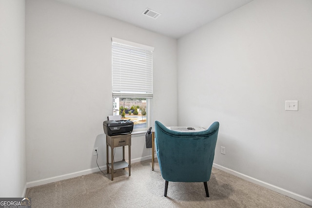 living area featuring carpet floors