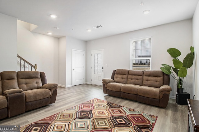 living room featuring light hardwood / wood-style flooring