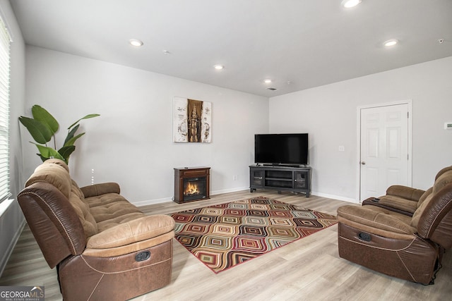 living room featuring a healthy amount of sunlight and hardwood / wood-style flooring