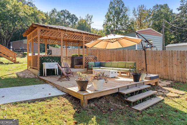 deck featuring outdoor lounge area