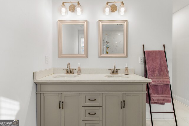 bathroom featuring vanity and a shower