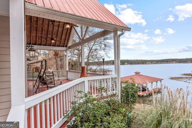 view of dock featuring a water view