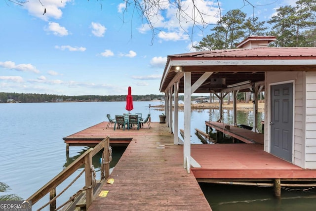 dock area with a water view