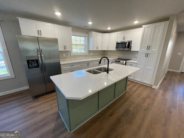 410 Hardy Ave SW, Rome, GA 30161 - kitchen featuring dark wood-style floors, white cabinetry, a sink, and appliances with stainless steel finishes