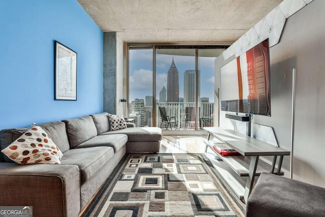 living room with expansive windows