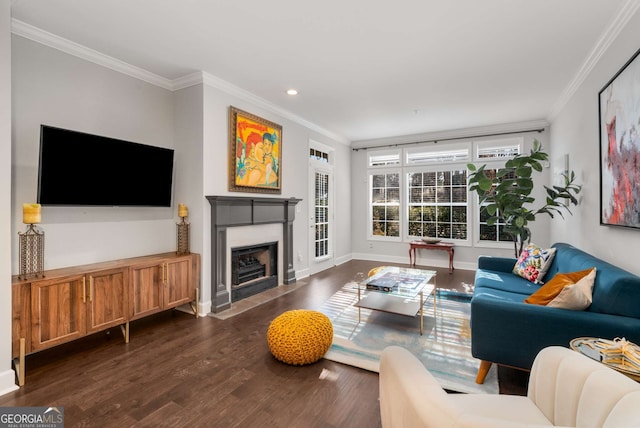 3047 Lenox Rd NE Unit 1108, Atlanta, GA 30324 - living room featuring crown molding and dark hardwood / wood-style floors
