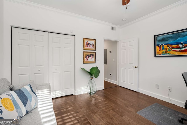 3047 Lenox Rd NE Unit 1108, Atlanta, GA 30324 - living area featuring crown molding and dark hardwood / wood-style floors