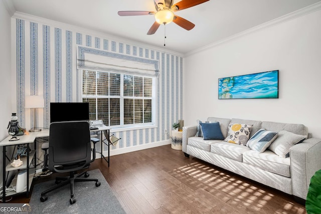 3047 Lenox Rd NE Unit 1108, Atlanta, GA 30324 - office area featuring ornamental molding, dark wood-type flooring, and ceiling fan