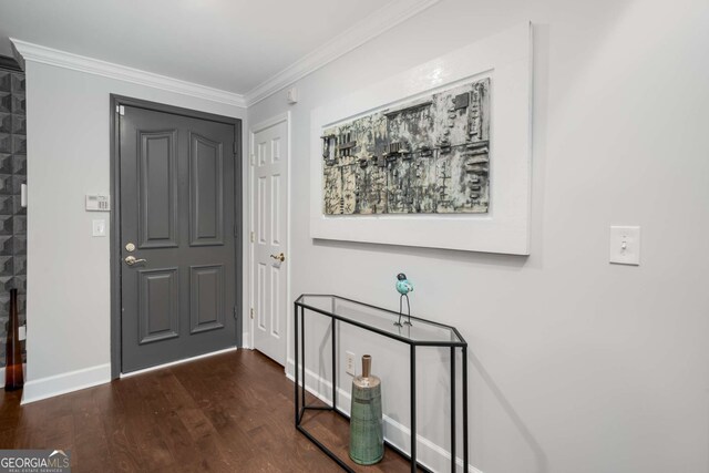 3047 Lenox Rd NE Unit 1108, Atlanta, GA 30324 - foyer with crown molding and dark hardwood / wood-style flooring
