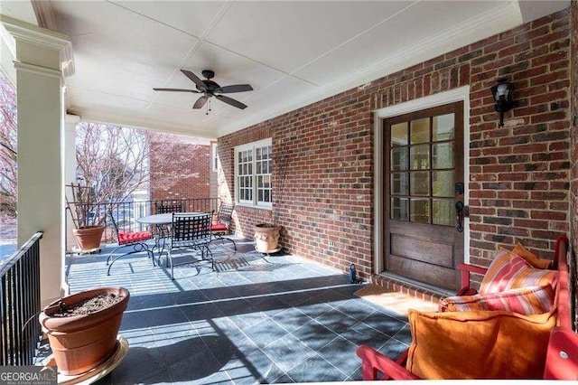 view of patio with ceiling fan and covered porch