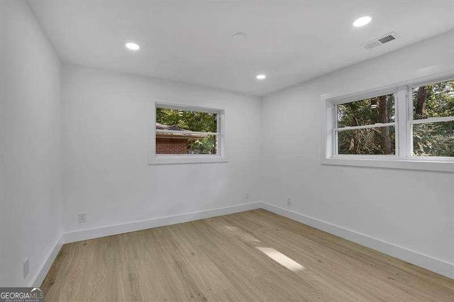 spare room with a wealth of natural light and light hardwood / wood-style floors