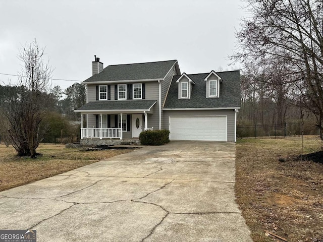 view of front facade with a porch and a garage