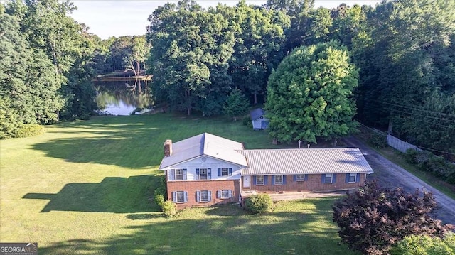 aerial view featuring a water view