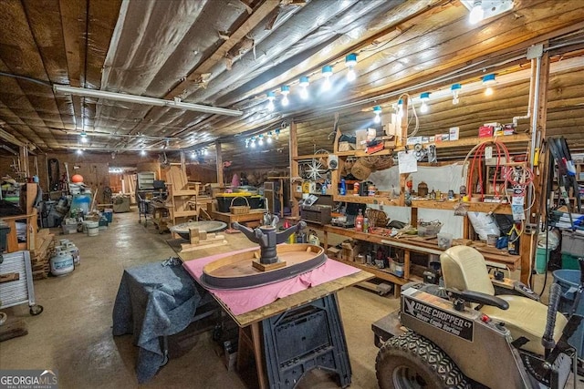 interior space featuring a workshop area