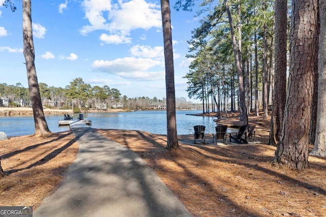 view of dock with a water view