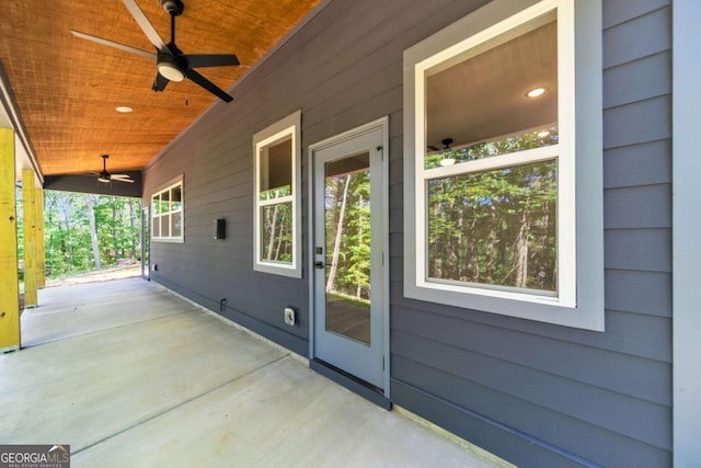 view of patio / terrace featuring ceiling fan