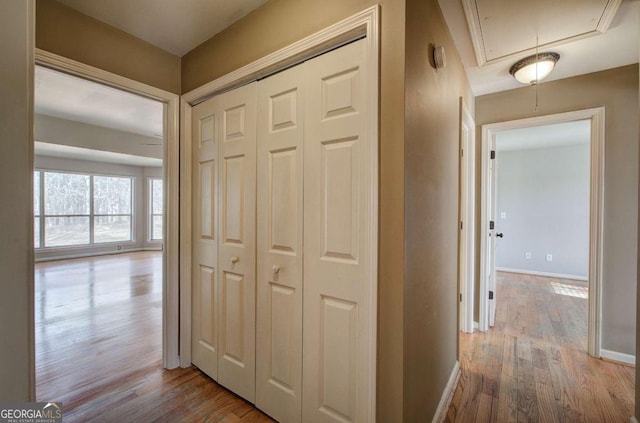 hall with light wood-type flooring