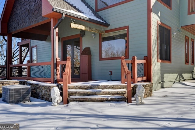 exterior space featuring central air condition unit