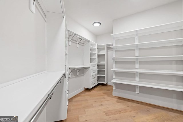 spacious closet with light hardwood / wood-style floors