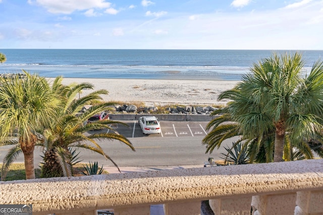 view of water feature with a beach view
