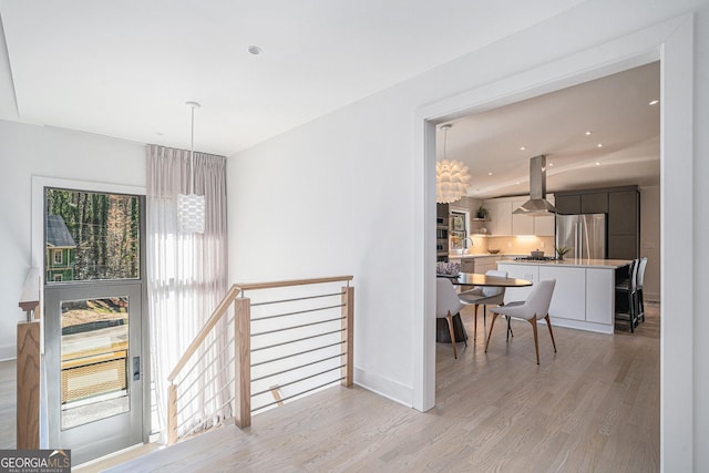 interior space with light hardwood / wood-style floors