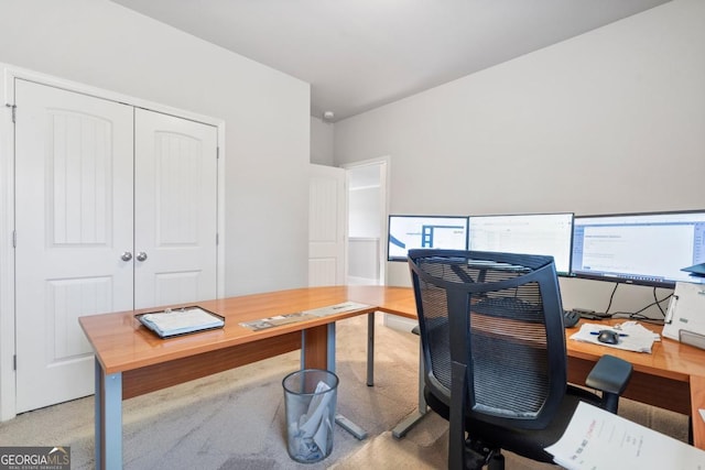 office space featuring light carpet