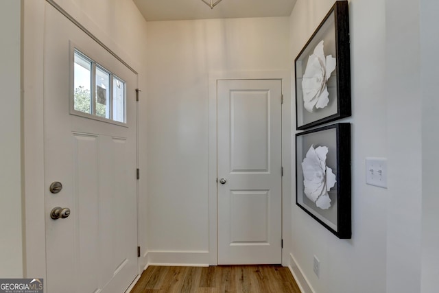 foyer entrance with light hardwood / wood-style floors