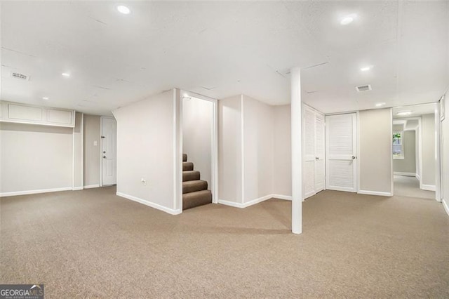 basement with carpet floors